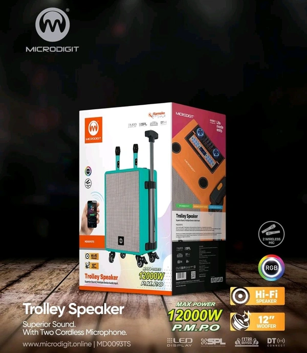 MICRODIGIT  Microdigit MD0093TS 1200W Trolley Speaker with Two Cordless Microphone 