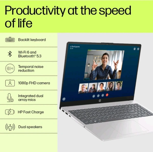 HP 15 13th Gen Intel Core i5-1334U, 8GB DDR4, 512GB SSD (Win 11, Office 21, Anti-Glare, 15.6-inch), FHD Laptop, Intel UHD Graphics - Silver