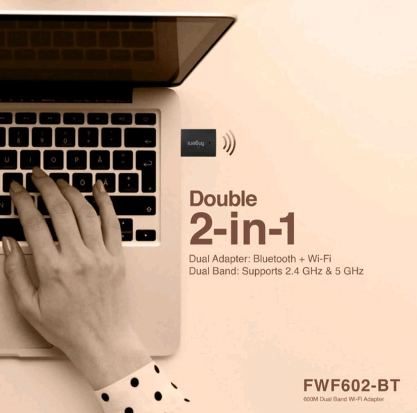Fingers FINGERS FWF602-BT Dual Band USB Adapter Dual Band 2.4 GHz & 5 GHz, Dual Connectivity Bluetooth & Wi-Fi