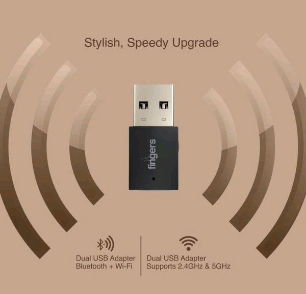 Fingers FINGERS FWF602-BT Dual Band USB Adapter Dual Band 2.4 GHz & 5 GHz, Dual Connectivity Bluetooth & Wi-Fi