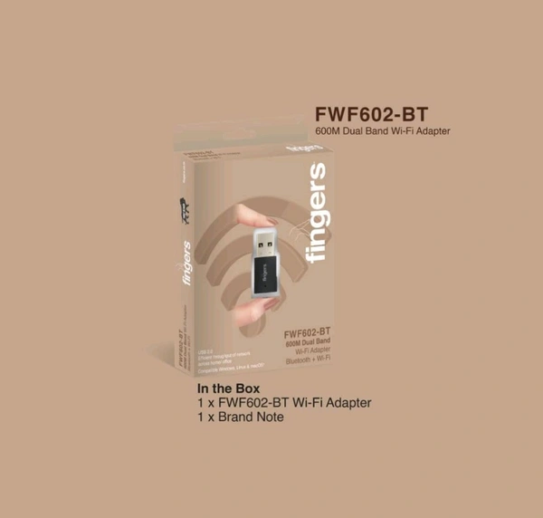 Fingers FINGERS FWF602-BT Dual Band USB Adapter Dual Band 2.4 GHz & 5 GHz, Dual Connectivity Bluetooth & Wi-Fi