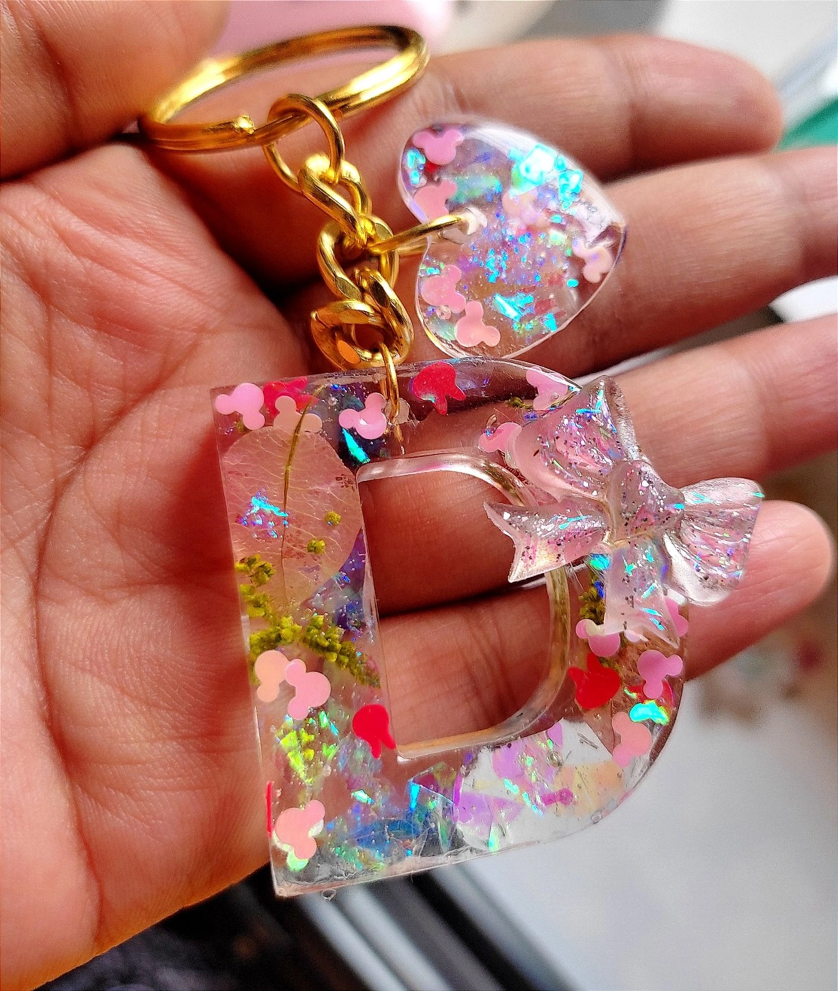 Resin Alphabet Pink Keychain Customized