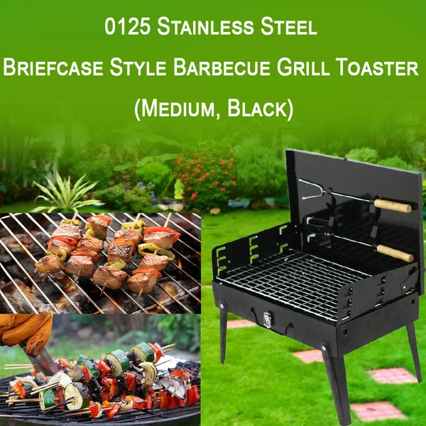 0125 Stainless Steel Briefcase Style Barbecue Grill Toaster (Medium, Black)
