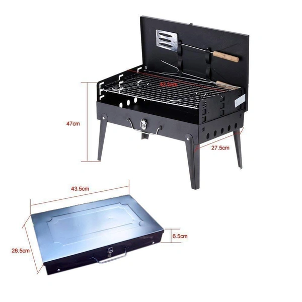 0125 Stainless Steel Briefcase Style Barbecue Grill Toaster (Medium, Black)