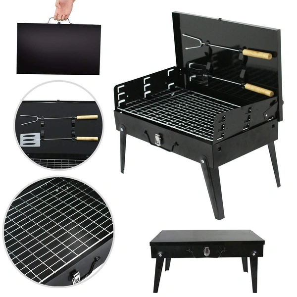 0125 Stainless Steel Briefcase Style Barbecue Grill Toaster (Medium, Black)