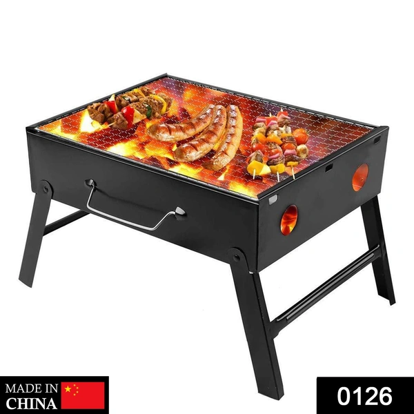 0126 Folding Barbeque Charcoal Grill Oven (Black, Carbon Steel)
