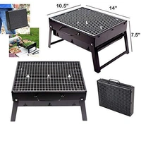 0126 Folding Barbeque Charcoal Grill Oven (Black, Carbon Steel)