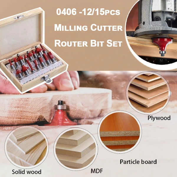 0406 -12/15pcs Milling Cutter Router Bit Set