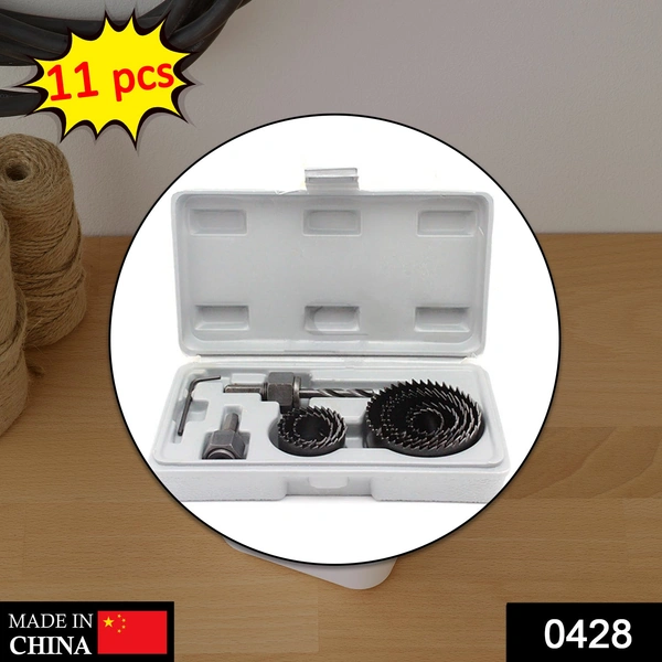0428 Wood Hole Saw Cutting Set (11 pcs, 19-64mm, Multicolour)