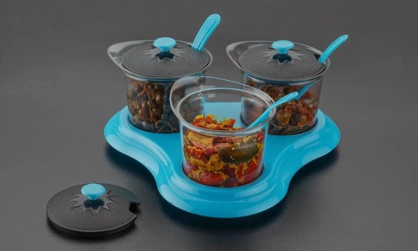 0609 Multipurpose Dining Set Jar and tray holder, Chutneys/Pickles/Spices Jar - 3pc