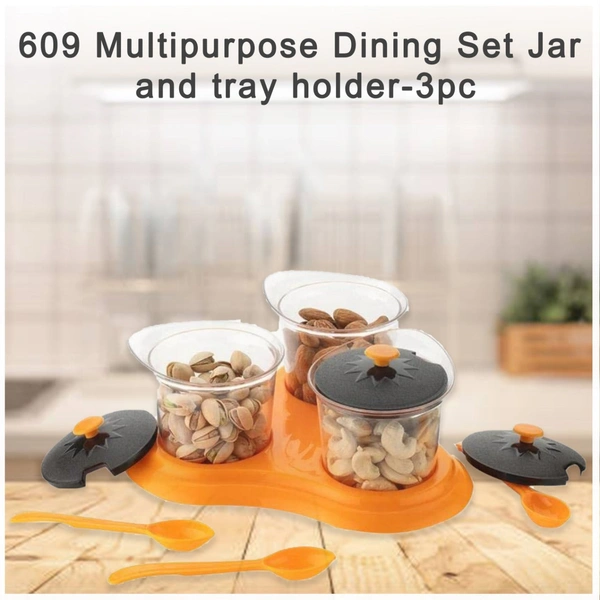 0609 Multipurpose Dining Set Jar and tray holder, Chutneys/Pickles/Spices Jar - 3pc