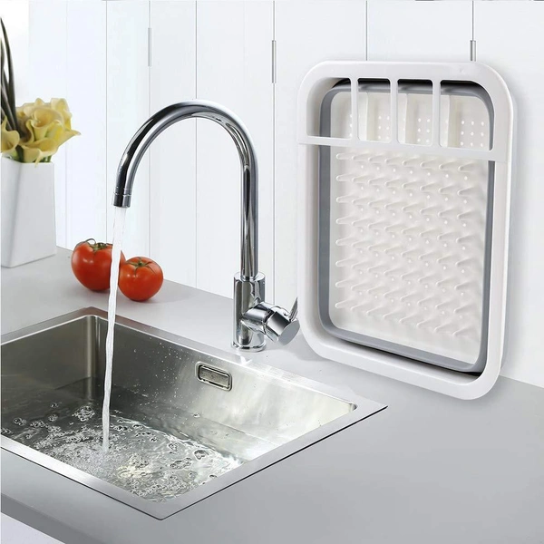 0804b Collapsible Folding Silicone Dish Drying Drainer Rack with Spoon Fork Knife Storage Holder (Brown Box)