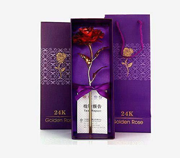 0879 24K Artificial Golden Rose/Gold Red Rose with Gift Box (10 inches)