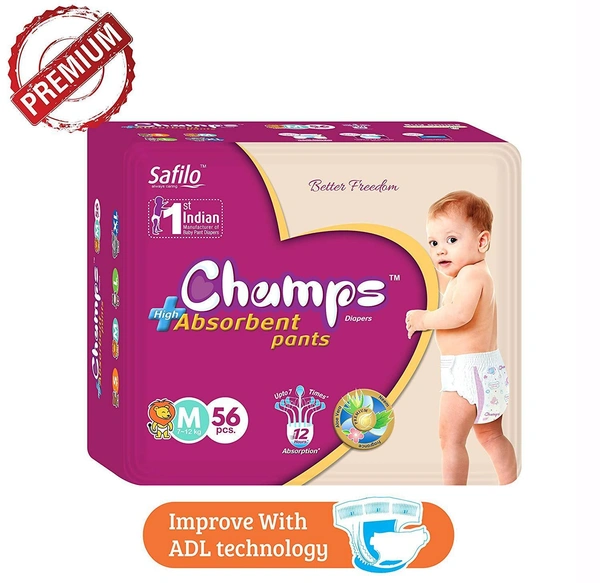 0952 Premium Champs High Absorbent Pant Style Diaper Medium Size, 40 Pieces (952_Medium_40)