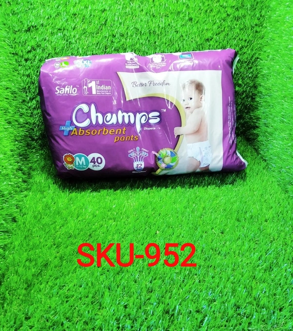 0952 Premium Champs High Absorbent Pant Style Diaper Medium Size, 40 Pieces (952_Medium_40)
