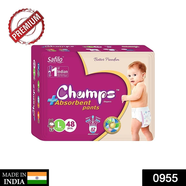 0955 Premium Champs High Absorbent Pant Style Diaper Large Size, 48 Pieces(955_Large_48)