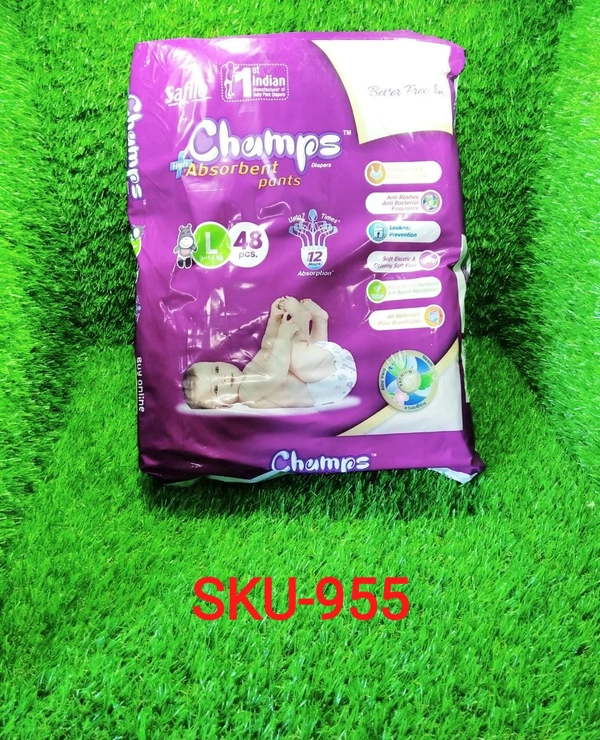 0955 Premium Champs High Absorbent Pant Style Diaper Large Size, 48 Pieces(955_Large_48)