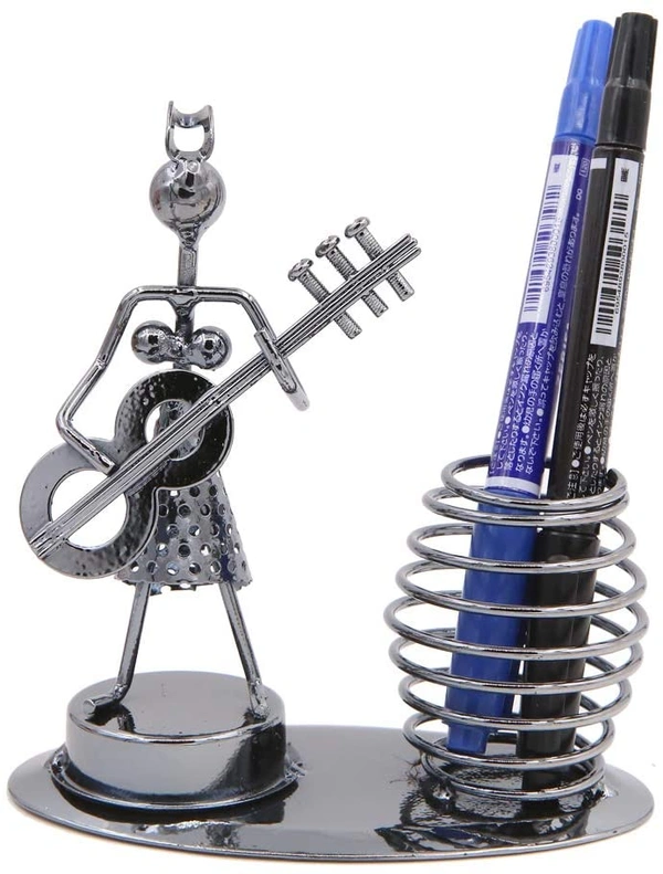 1640 Girl Musician Playing  Pen Stand Showpiece