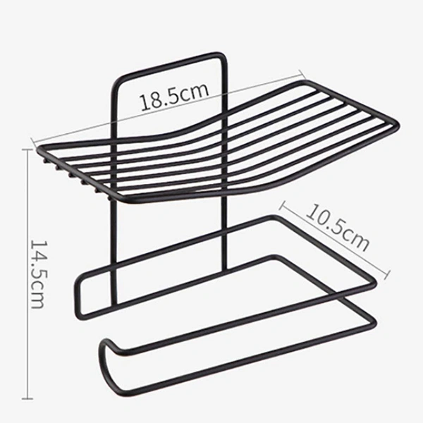 1760 Iron Black Coated Self Adhesive Wall Mounted Tissue/Toilet Paper Holder