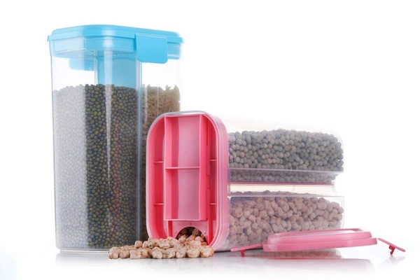 2147 Plastic 2 Sections Air Tight Transparent Food Grain Cereal Storage Container (2000ml)