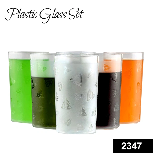 2347 Unbreakable Plastic Diamond Design Drinking Glass (Pack of 6) (Brown Box Pack)