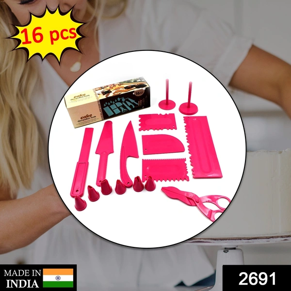 2691 16 Pc Cake Decor Tools used while making of cakes and pastries in all kinds of places like household and bakery etc.