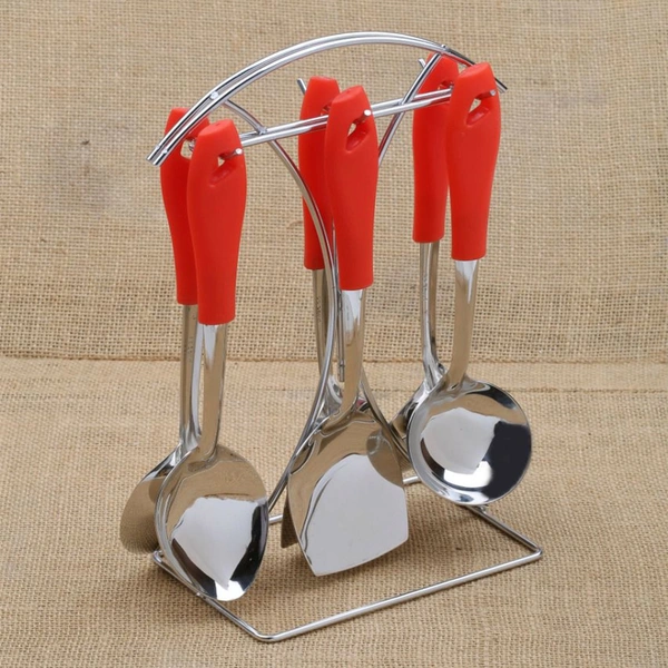 2701 6 Pc SS Serving Spoon With stand used in all kinds of household and kitchen places for holding spoons etc.