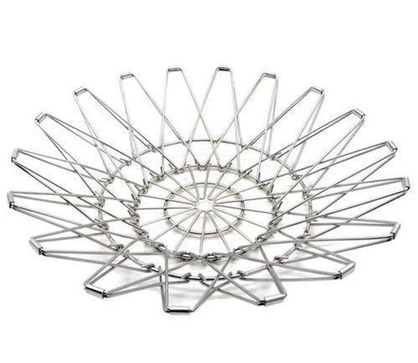 3040 Multipurpose Fruit Basket Stainless Steel Wire Bowl Foldable Basket for Vegetable / Fruits / Dining