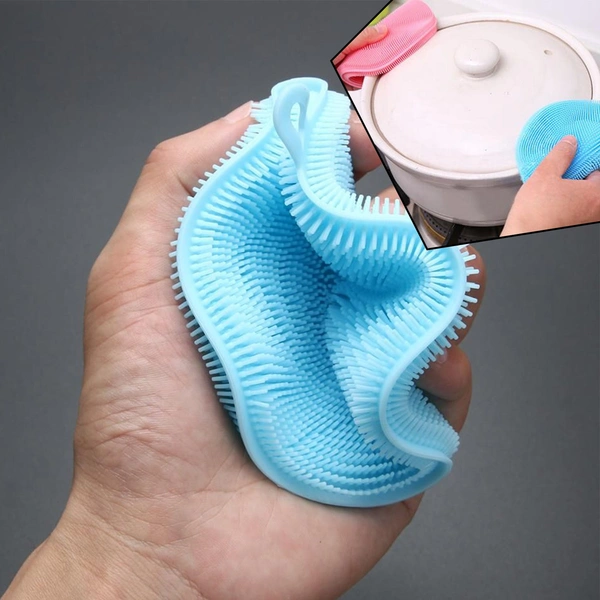 6078 Silicone Dish Scrubber Sponge Mildew Free, Non Stick (Mix Color)
