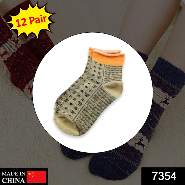 7354 Women s Cotton Solid Ankle Length Printed Fancy Socks Combo - 12 pair (Multicolour, Medium)