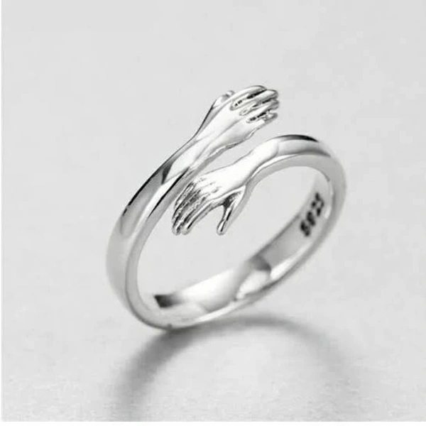 Hug Ring With Heart Box  - Silver