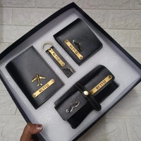 Customized Leather Mens Wallet Passport Cover Keychain Mirror Case Combo 