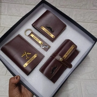Customized Leather Mens Wallet Passport Cover Keychain Mirror Case Combo 