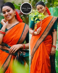 Kalyani Cotton Silk Saree  - Red Orange