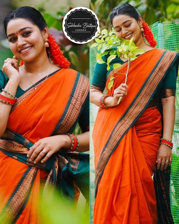 Kalyani Cotton Silk Saree  - Red Orange