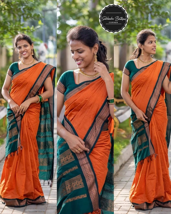 Kalyani Cotton Silk Saree  - Red Orange