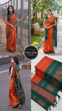 Kalyani Cotton Silk Saree  - Red Orange