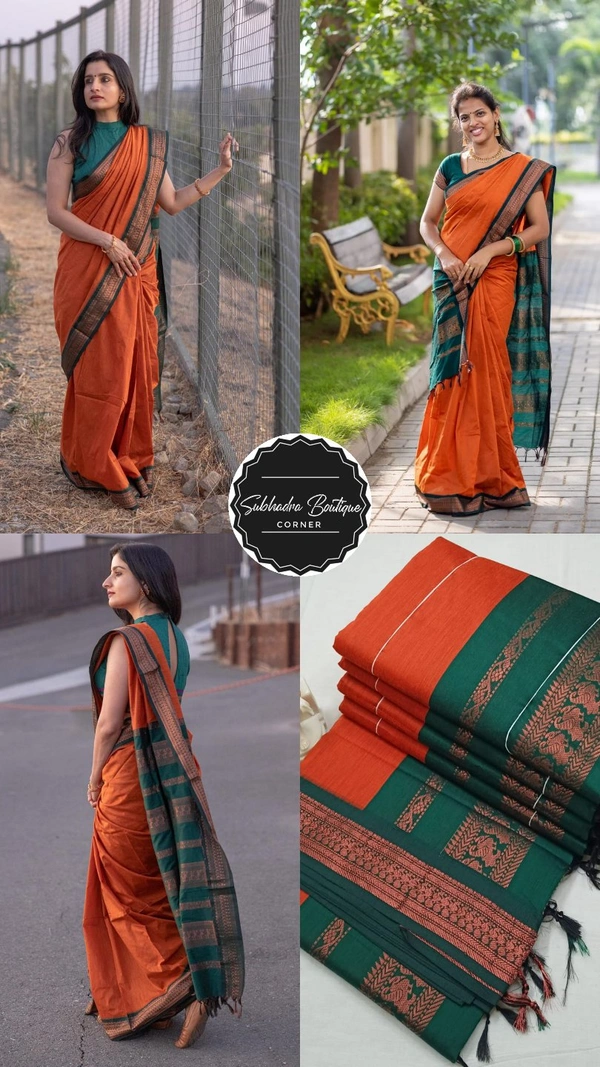 Kalyani Cotton Silk Saree  - Red Orange