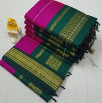 Kalyani Cotton Saree Pink Magenta With Green - Purple
