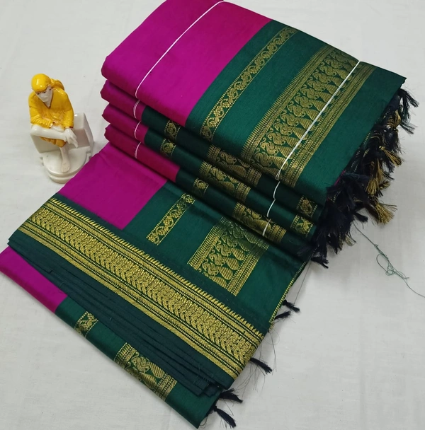 Kalyani Cotton Saree Pink Magenta With Green - Purple