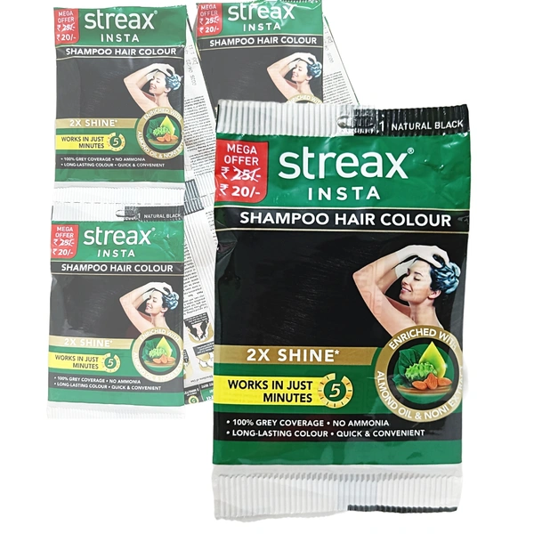 Streax Insta Shampoo Hair Colour -₹20 (Natural Black) - Pack Of 8