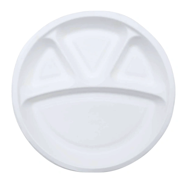 Kosmo Sugarcane Bagasse 12 Inches Plate With Four Compatmantes (Pack Of 25)