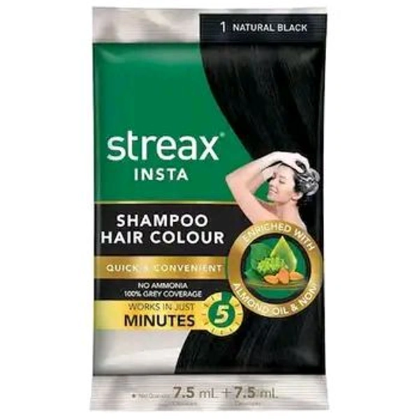 Streax Insta Shampoo Hair Colour (Natural Black) - ₹22 (Pack Of 12) - 
