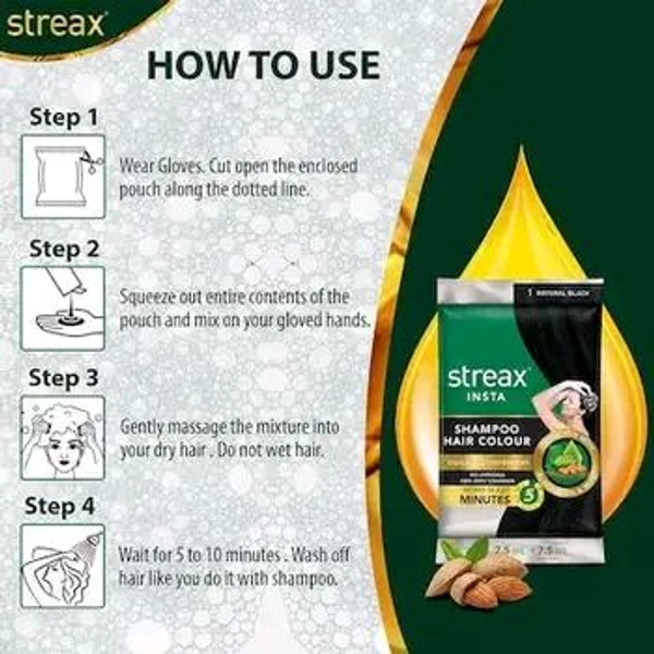Streax Insta Shampoo Hair Colour (Natural Black) - ₹22 (Pack Of 12) - 