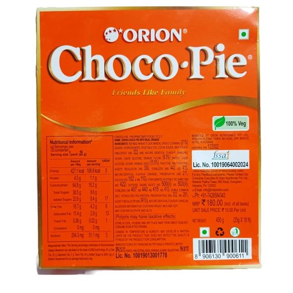 Orion Choco Pie ( Real Orange )-₹10 - Pack Of 18