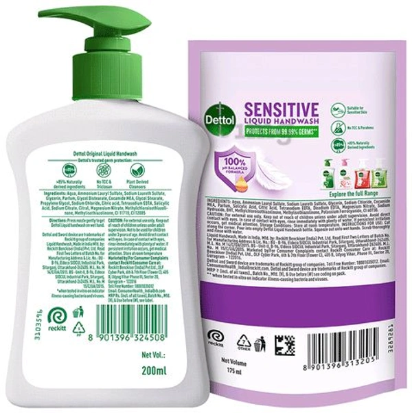Dettol Original Liquid Handwash 200ml with Liquid Handwash Refill 175ml