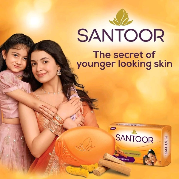 Santoor Sandal & Turmeric Soap for Total Skin Care, 100g × 4N