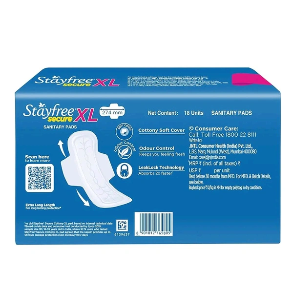 Stayfree Secure XL Cottony Comfort Sanitary napkins (18 unit )