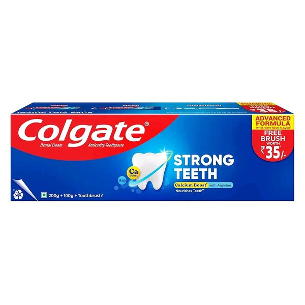 Colgate Strong Teeth Toothpaste (200g + 100g) - With Free Toothbrush