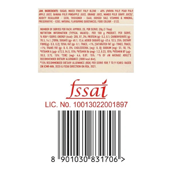 Kissan Mixed Fruit Jam, With Fruit Ingredients, 500 g